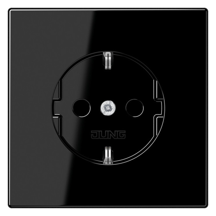 Розетка Jung LS 990, скрытый монтаж, с заземлением, со шторками, черный, LS1520KISW