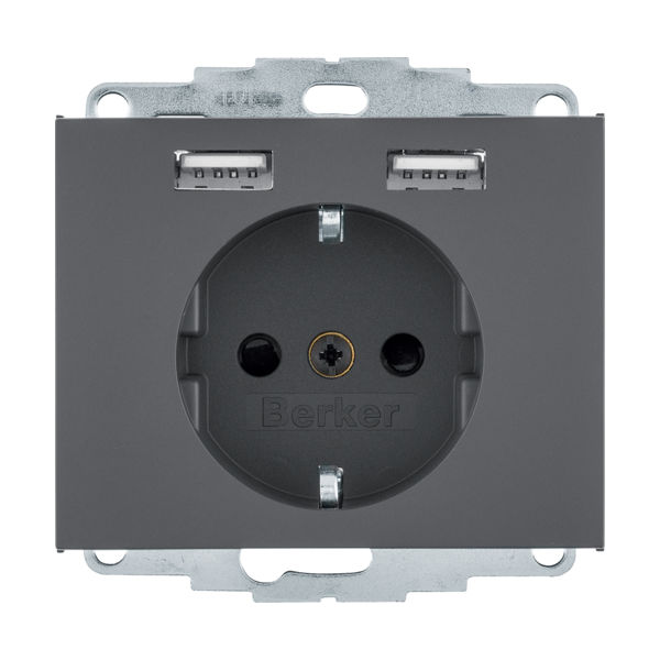Розетка с 2xUSB Berker,  с заземлением, антрацит, 48037006