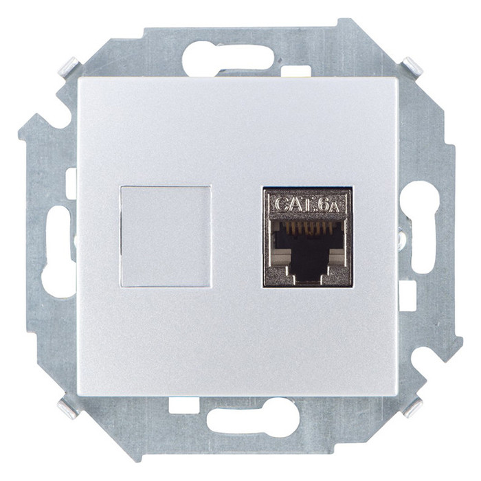 Розетка компьютерная RJ45 Simon SIMON 15, скрытый монтаж, алюминий, 1591563-033